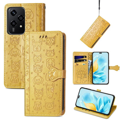 For Honor 200 Lite Case Cute Cat Dog Pattern PU Leather Phone Cover