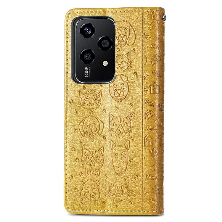 For Honor 200 Lite Case Cute Cat Dog Pattern PU Leather Phone Cover