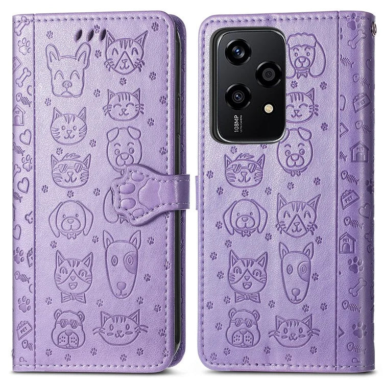 For Honor 200 Lite Case Cute Cat Dog Pattern PU Leather Phone Cover