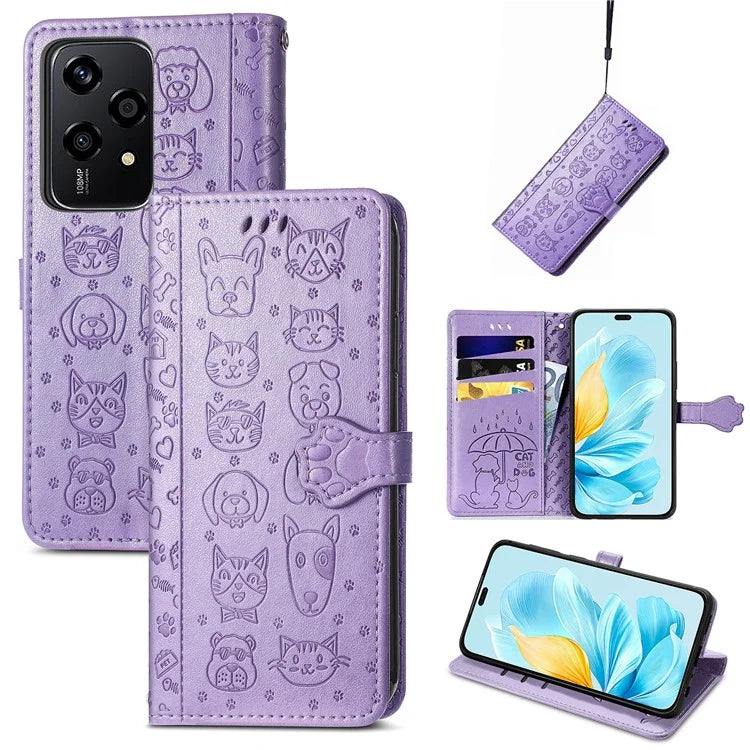 For Honor 200 Lite Case Cute Cat Dog Pattern PU Leather Phone Cover
