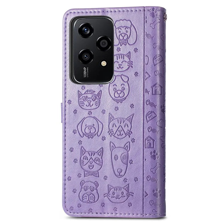 For Honor 200 Lite Case Cute Cat Dog Pattern PU Leather Phone Cover