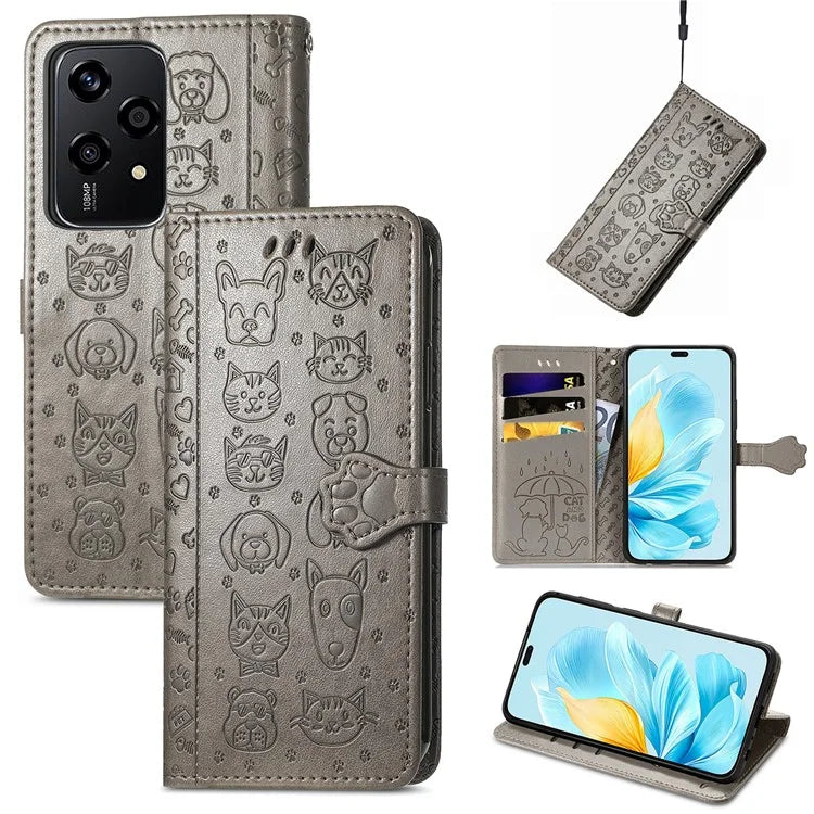 For Honor 200 Lite Case Cute Cat Dog Pattern PU Leather Phone Cover