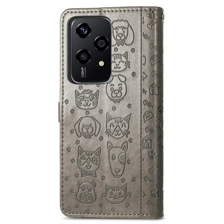 For Honor 200 Lite Case Cute Cat Dog Pattern PU Leather Phone Cover