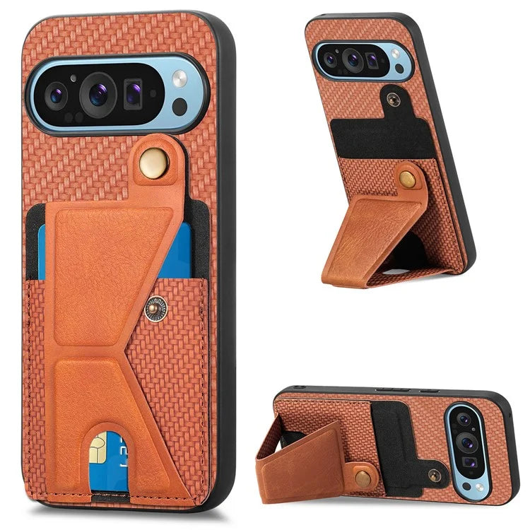 For Google Pixel 9 / Pixel 9 Pro Case K-Shaped Kickstand Leather+PC+TPU Phone Cover