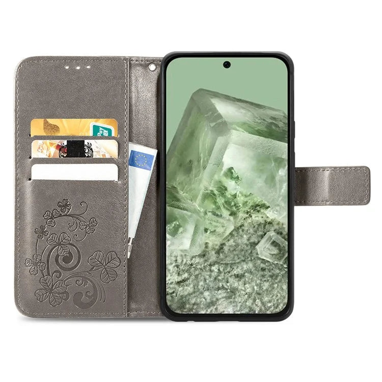 For Google Pixel 8a Leather Case Four-Leaf Clover Phone Wallet Cover