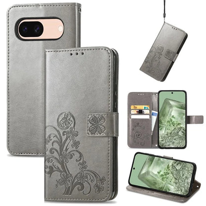 For Google Pixel 8a Leather Case Four-Leaf Clover Phone Wallet Cover