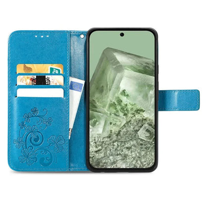 For Google Pixel 8a Leather Case Four-Leaf Clover Phone Wallet Cover