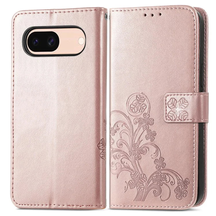 For Google Pixel 8a Leather Case Four-Leaf Clover Phone Wallet Cover