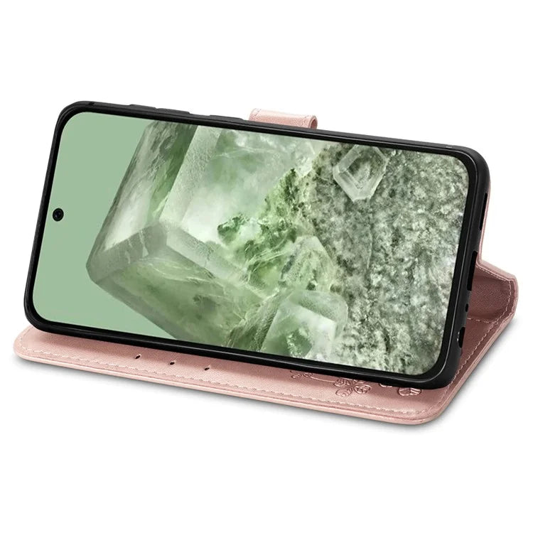 For Google Pixel 8a Leather Case Four-Leaf Clover Phone Wallet Cover