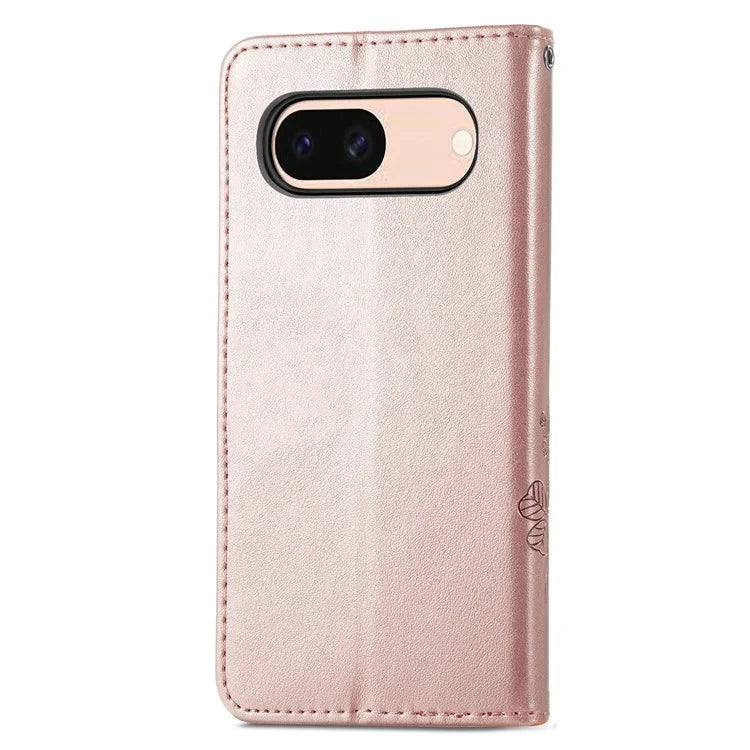 For Google Pixel 8a Leather Case Four-Leaf Clover Phone Wallet Cover