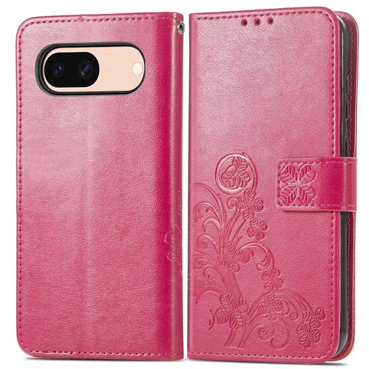 For Google Pixel 8a Leather Case Four-Leaf Clover Phone Wallet Cover