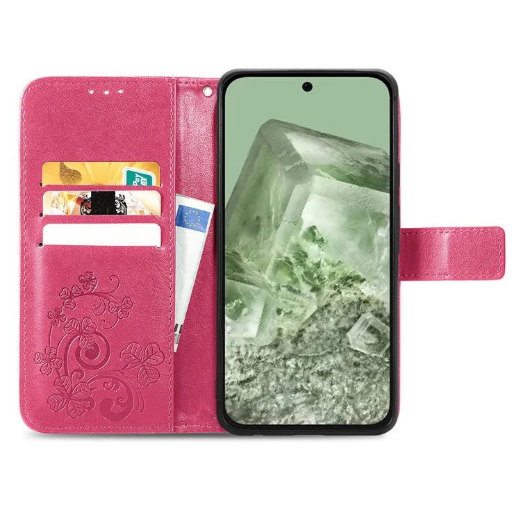 For Google Pixel 8a Leather Case Four-Leaf Clover Phone Wallet Cover