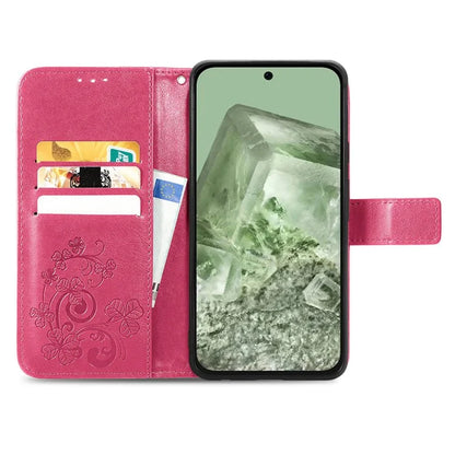 For Google Pixel 8a Leather Case Four-Leaf Clover Phone Wallet Cover