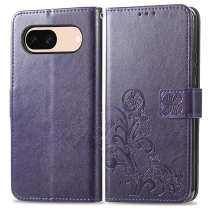 For Google Pixel 8a Leather Case Four-Leaf Clover Phone Wallet Cover