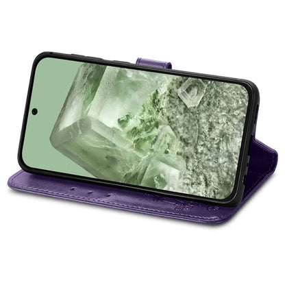 For Google Pixel 8a Leather Case Four-Leaf Clover Phone Wallet Cover