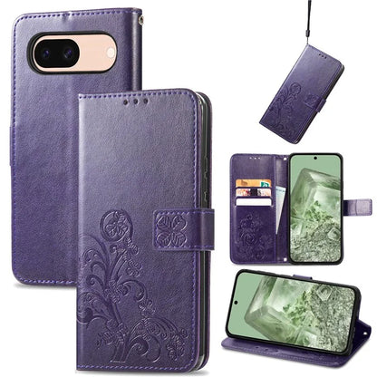 For Google Pixel 8a Leather Case Four-Leaf Clover Phone Wallet Cover