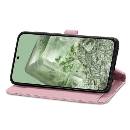 For Google Pixel 8a Case PU Leather Zipper Wallet Phone Cover Flower Pattern