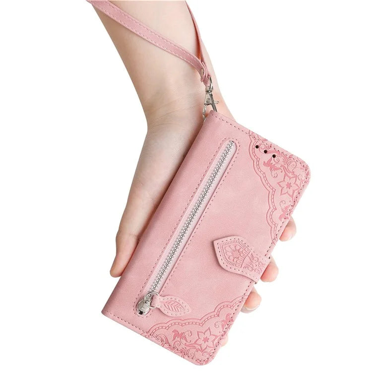 For Google Pixel 8a Case PU Leather Zipper Wallet Phone Cover Flower Pattern