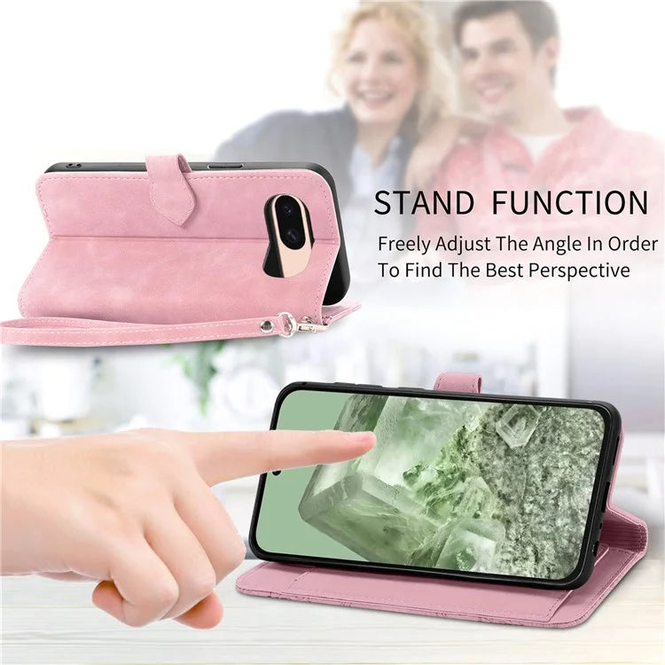 For Google Pixel 8a Case PU Leather Zipper Wallet Phone Cover Flower Pattern