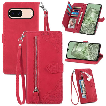 For Google Pixel 8a Case PU Leather Zipper Wallet Phone Cover Flower Pattern