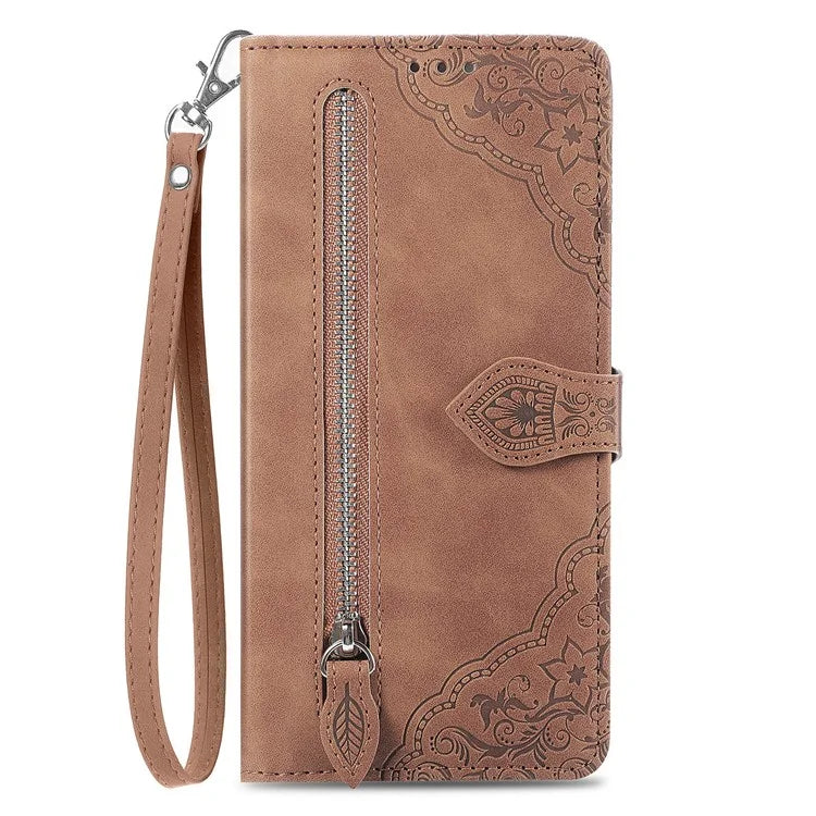 For Google Pixel 8a Case PU Leather Zipper Wallet Phone Cover Flower Pattern