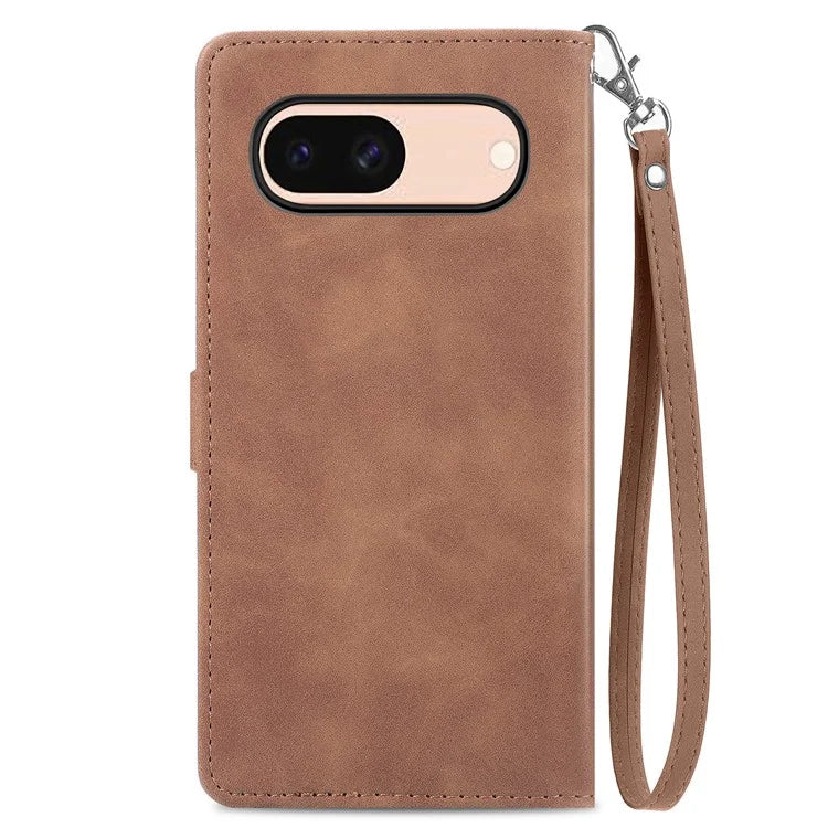 For Google Pixel 8a Case PU Leather Zipper Wallet Phone Cover Flower Pattern
