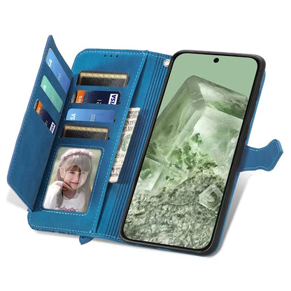 For Google Pixel 8a Case PU Leather Zipper Wallet Phone Cover Flower Pattern