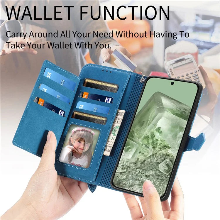 For Google Pixel 8a Case PU Leather Zipper Wallet Phone Cover Flower Pattern