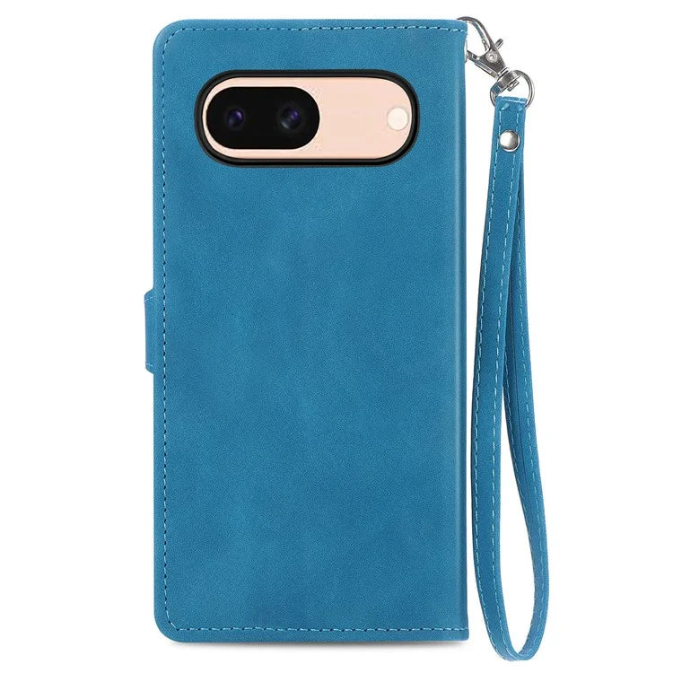 For Google Pixel 8a Case PU Leather Zipper Wallet Phone Cover Flower Pattern