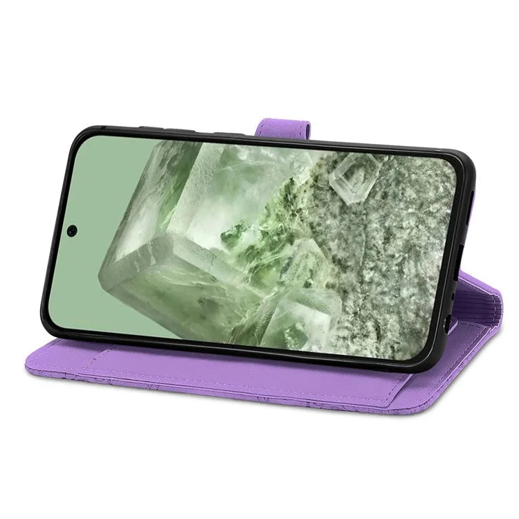 For Google Pixel 8a Case PU Leather Zipper Wallet Phone Cover Flower Pattern