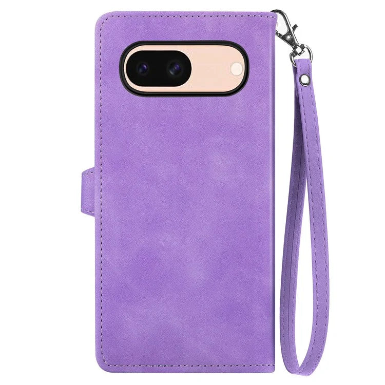 For Google Pixel 8a Case PU Leather Zipper Wallet Phone Cover Flower Pattern