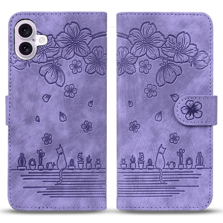 For iPhone 16 Case Cartoon Cat Pattern Card Holder Leather Phone Cover