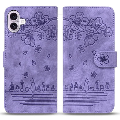 For iPhone 16 Case Cartoon Cat Pattern Card Holder Leather Phone Cover