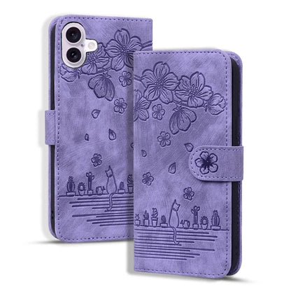 For iPhone 16 Case Cartoon Cat Pattern Card Holder Leather Phone Cover