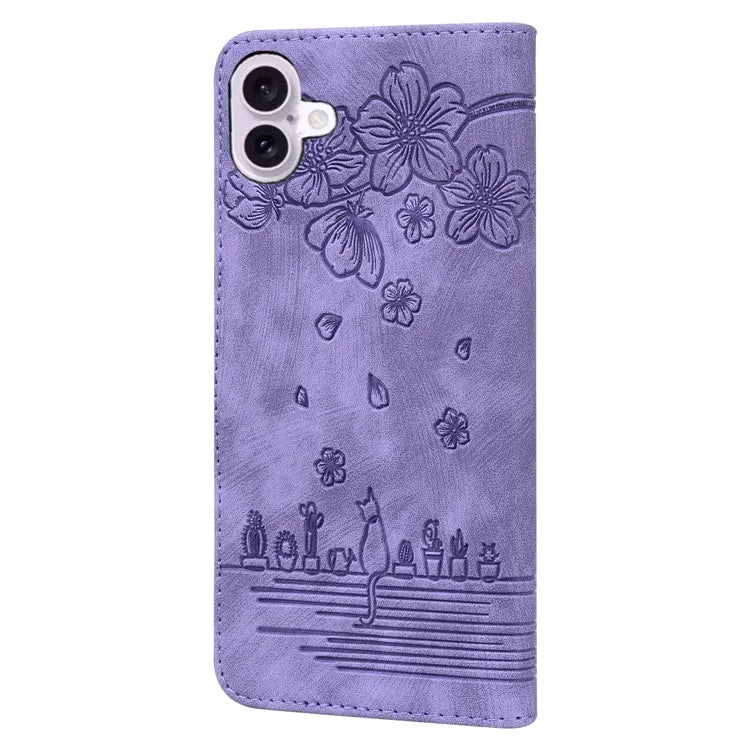 For iPhone 16 Case Cartoon Cat Pattern Card Holder Leather Phone Cover