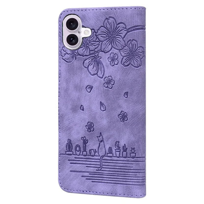 For iPhone 16 Case Cartoon Cat Pattern Card Holder Leather Phone Cover