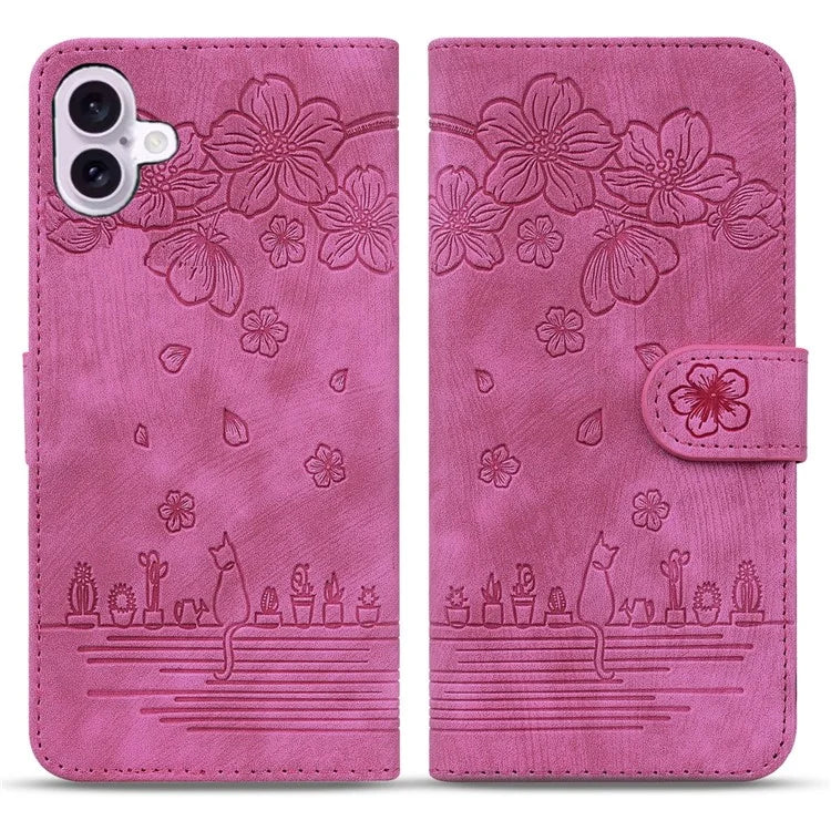 For iPhone 16 Case Cartoon Cat Pattern Card Holder Leather Phone Cover