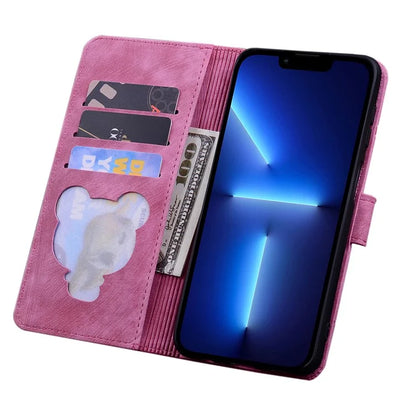 For iPhone 16 Case Cartoon Cat Pattern Card Holder Leather Phone Cover