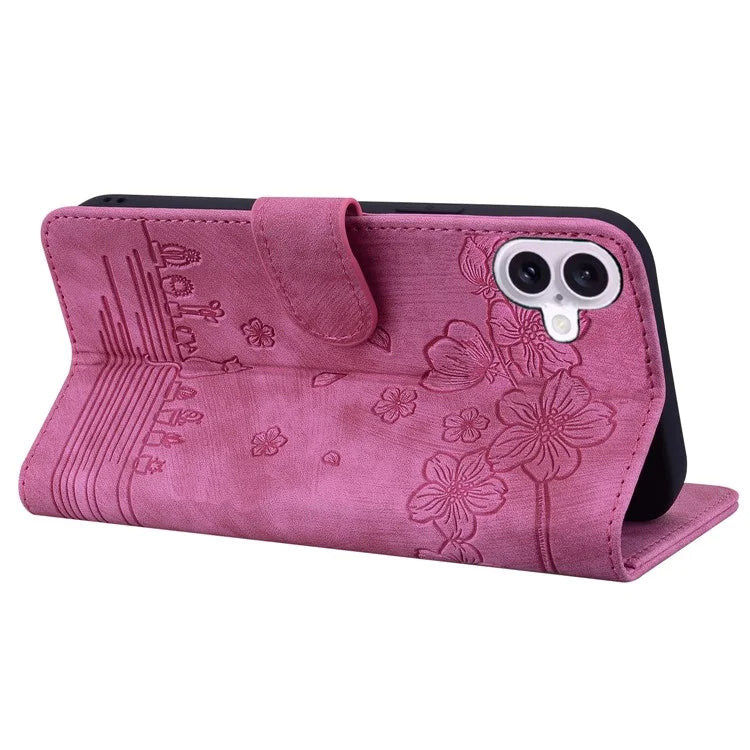 For iPhone 16 Case Cartoon Cat Pattern Card Holder Leather Phone Cover