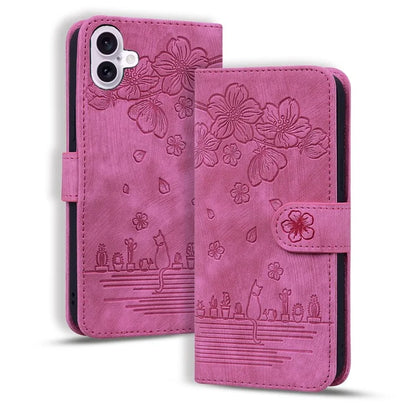 For iPhone 16 Case Cartoon Cat Pattern Card Holder Leather Phone Cover