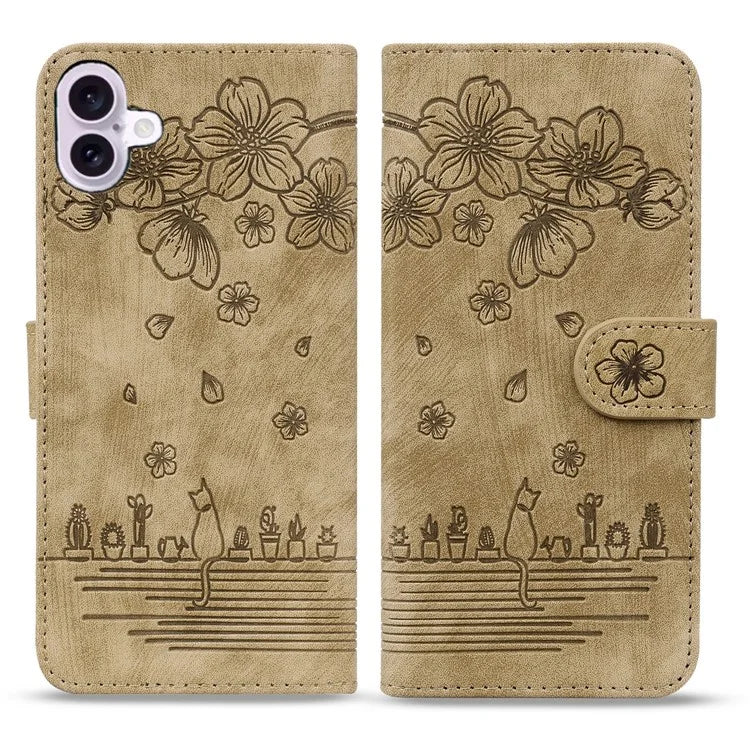 For iPhone 16 Case Cartoon Cat Pattern Card Holder Leather Phone Cover