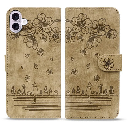 For iPhone 16 Case Cartoon Cat Pattern Card Holder Leather Phone Cover