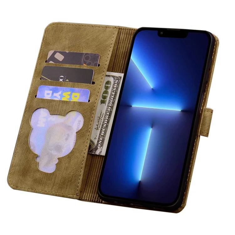 For iPhone 16 Case Cartoon Cat Pattern Card Holder Leather Phone Cover