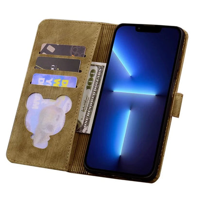 For iPhone 16 Case Cartoon Cat Pattern Card Holder Leather Phone Cover