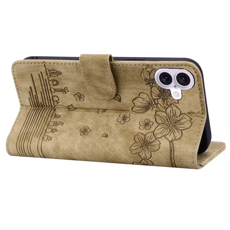 For iPhone 16 Case Cartoon Cat Pattern Card Holder Leather Phone Cover