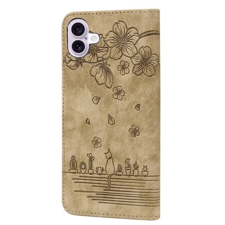 For iPhone 16 Case Cartoon Cat Pattern Card Holder Leather Phone Cover
