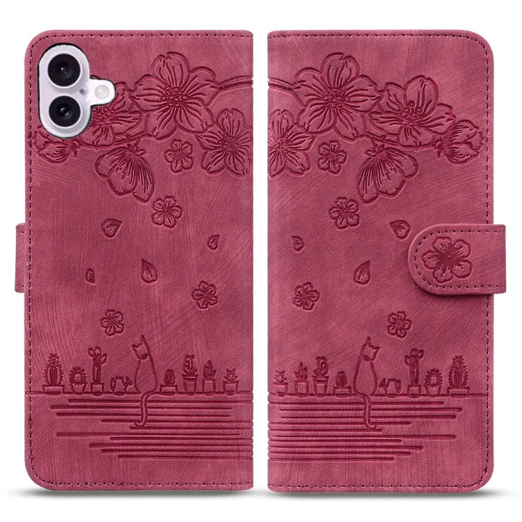 For iPhone 16 Case Cartoon Cat Pattern Card Holder Leather Phone Cover