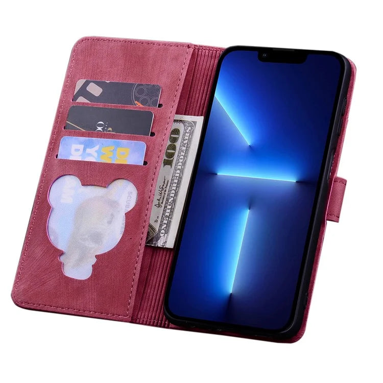 For iPhone 16 Case Cartoon Cat Pattern Card Holder Leather Phone Cover