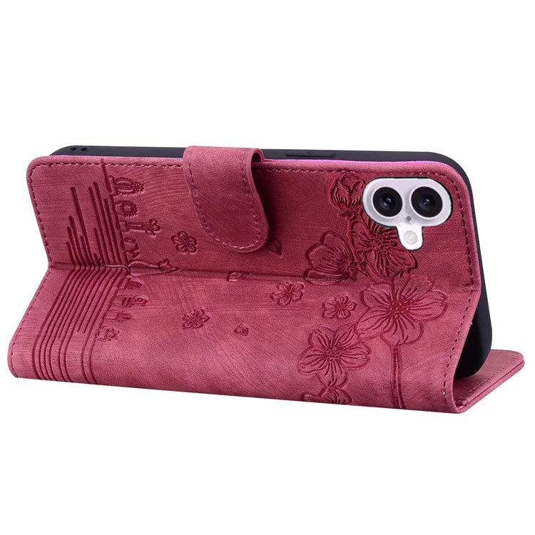 For iPhone 16 Case Cartoon Cat Pattern Card Holder Leather Phone Cover