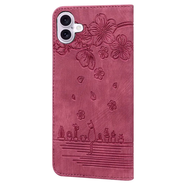 For iPhone 16 Case Cartoon Cat Pattern Card Holder Leather Phone Cover